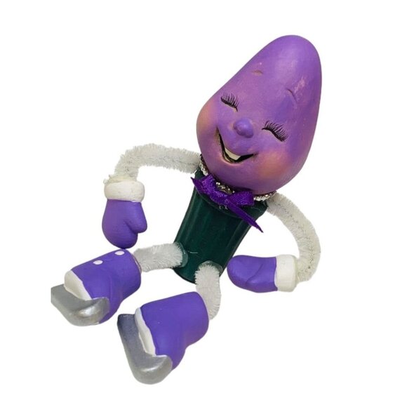 Purple Christmas Bulb Light Ice Skating Decorative Ceramic Ornament 4" - Picture 2 of 5